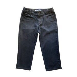 Chicos Platinum Denim Crop Jeans Size 2 Black Stretch Ultimate Fit Slim Leg Chic